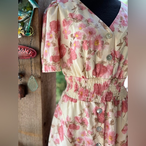 Vintage Rabbit Designs Cottage-Core Romantic Candlelight Pink Floral Dress 8 - Picture 2 of 11